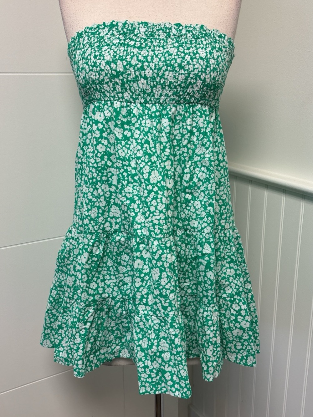 BCX Green and White Floral Strapless Summer Dress #177